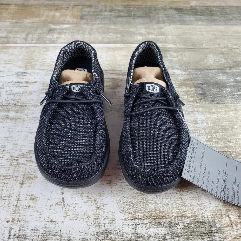 Hey Dude Wendy Stretch Sox Loafer Shoes Sz 13 C13 Black Knit Round Toe Comfort